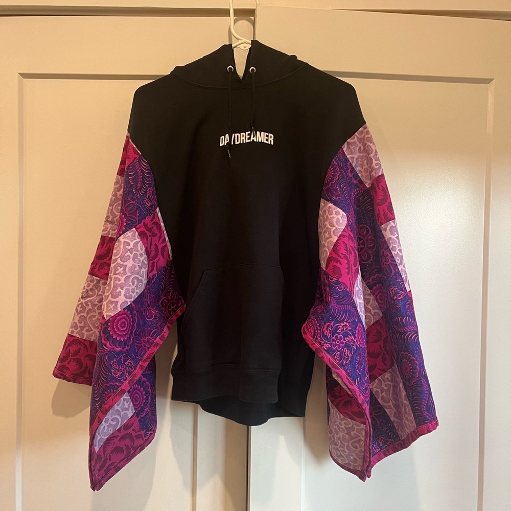 Womans medium and under - one of a kind quilt sleeve hoodie